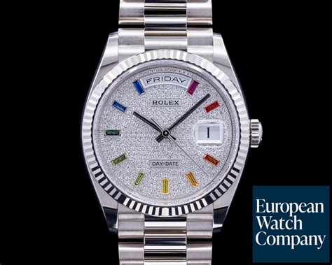 rolex day date rainbow white gold|rolex day date 36mm gold.